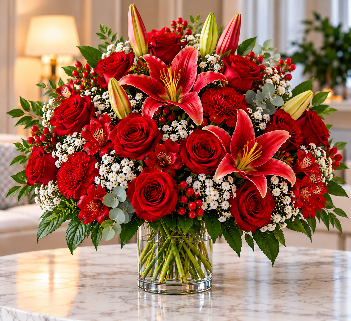 Red Luxury floral arrangement by Flowers Planet