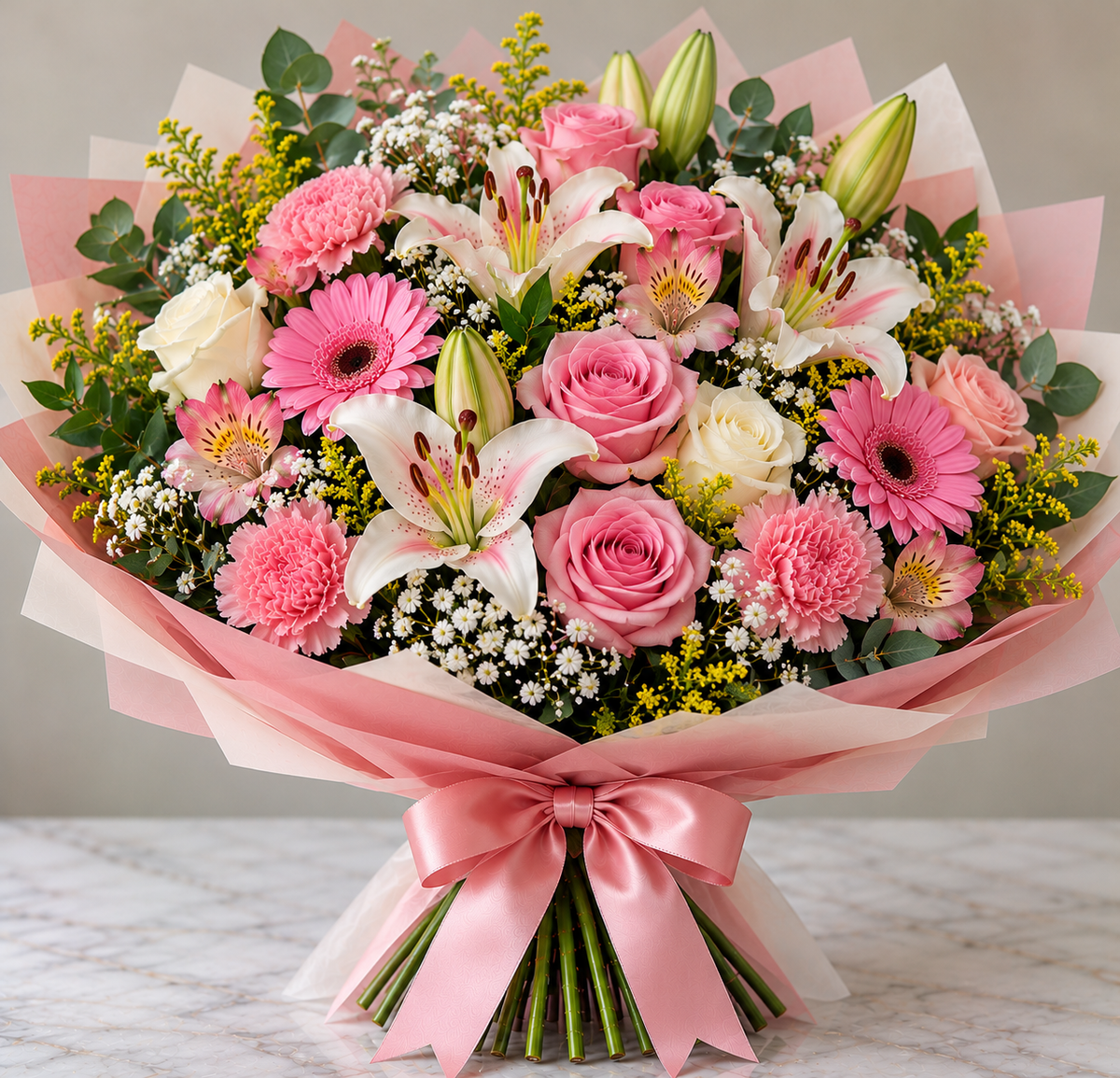 Sweet Pastel hand-tied bouquet by Flowers Planet