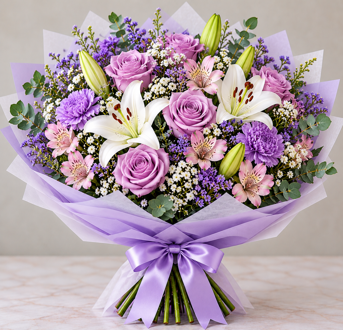 Purple Romance hand-tied bouquet by Flowers Planet