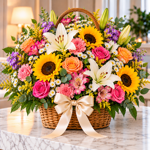 Blush Basket floral arrangement by Flowers Planet