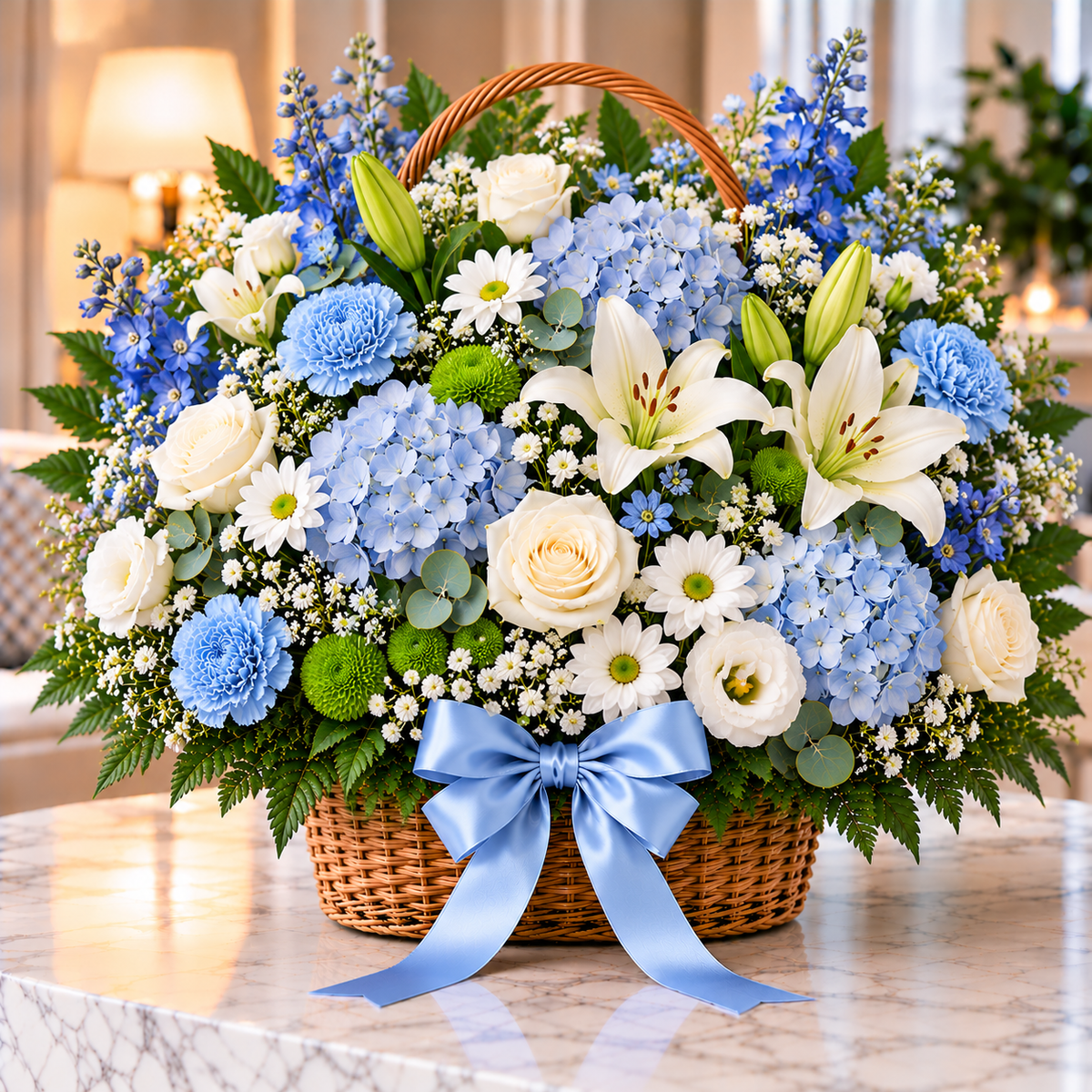 White Garden floral basket by Flowers Planet