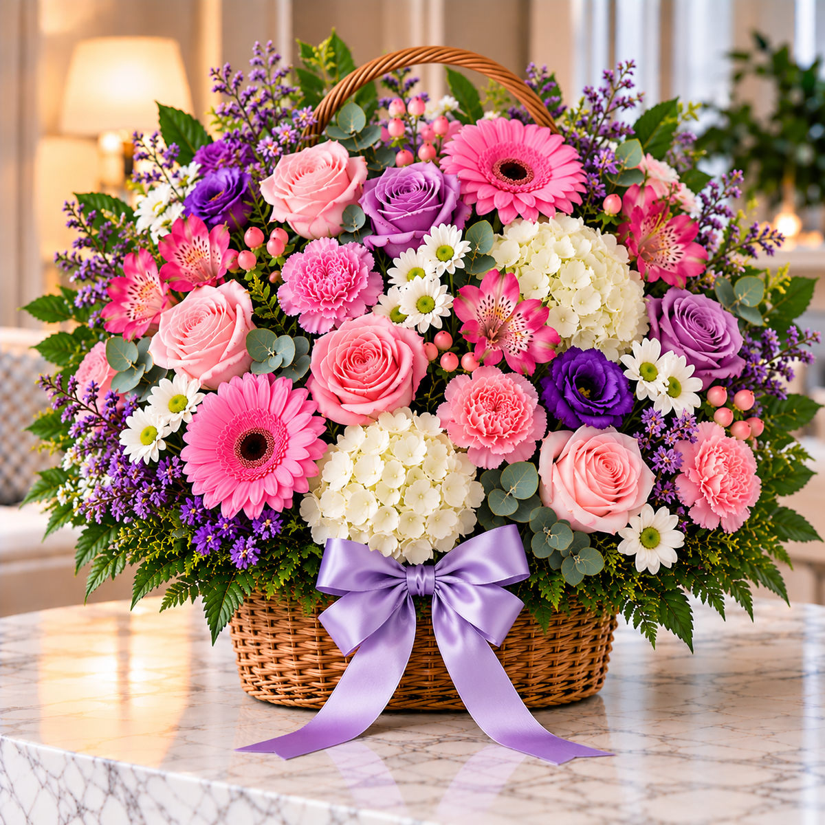 Lavender Basket floral arrangement by Flowers Planet