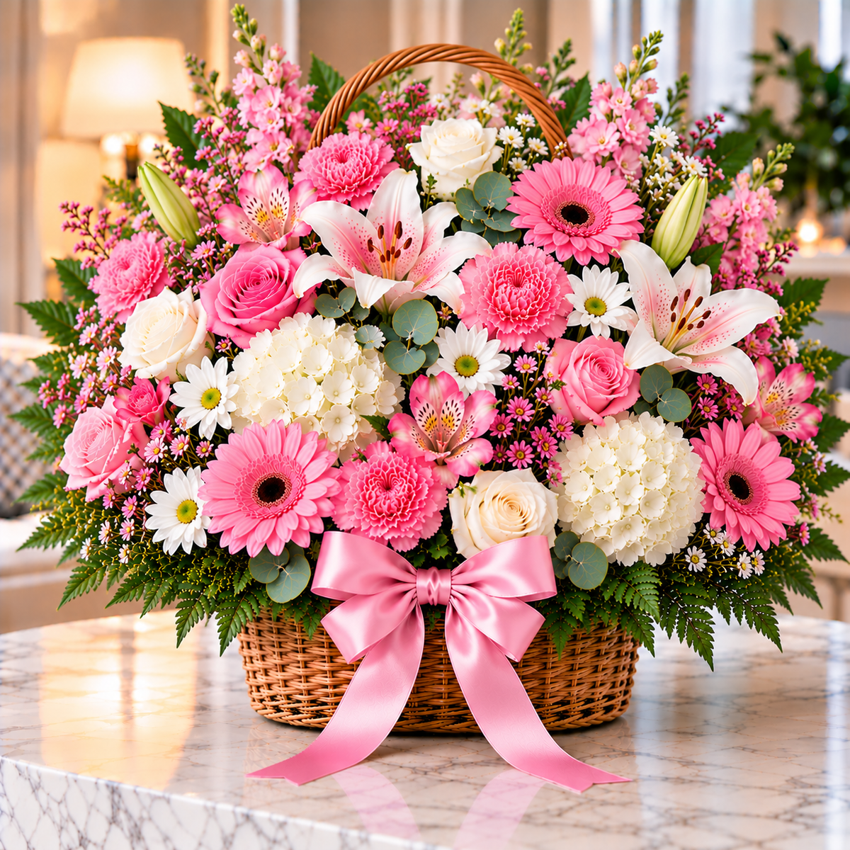 Peach Meadow floral basket by Flowers Planet
