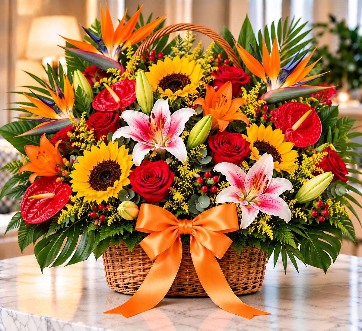 Tropical Basket floral arrangement by Flowers Planet