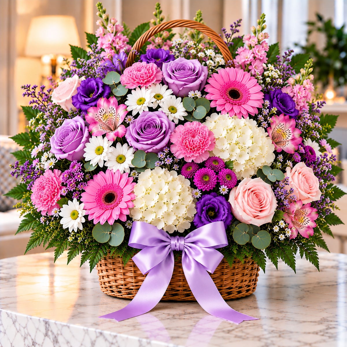 Purple Garden floral basket by Flowers Planet
