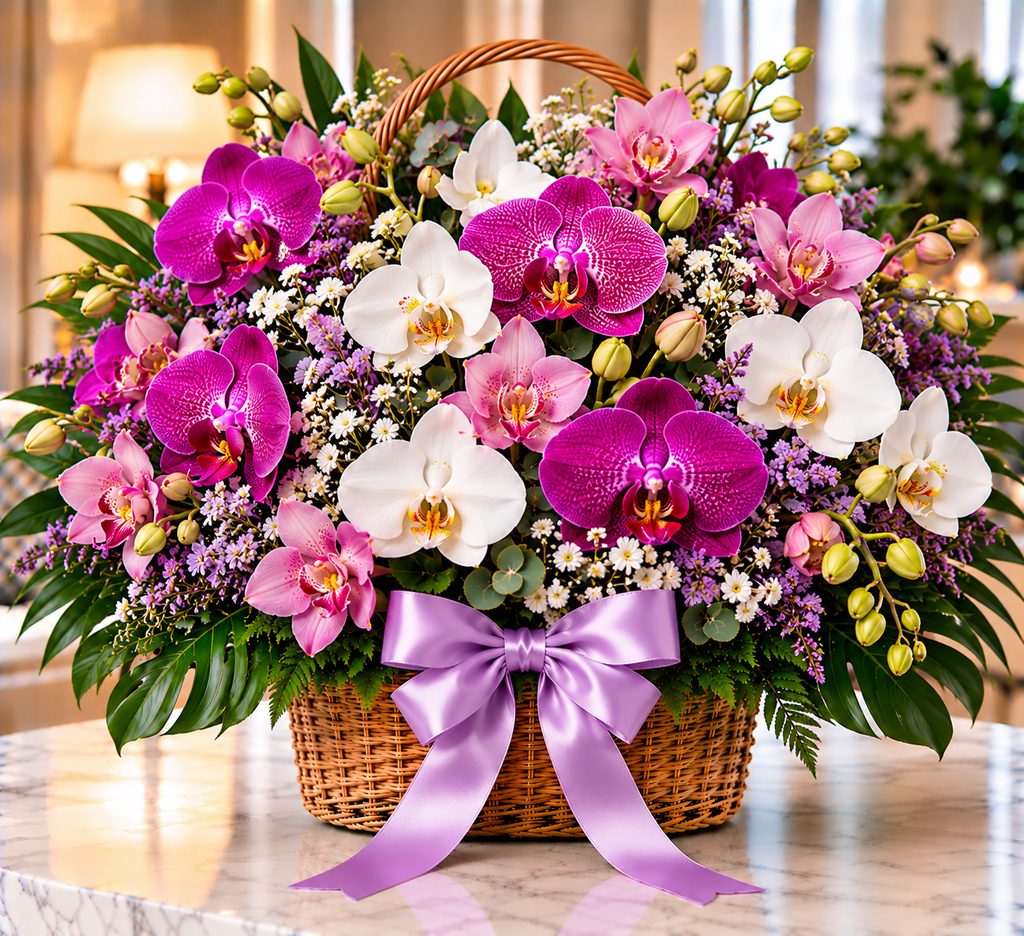 Orchid Basket floral arrangement by Flowers Planet