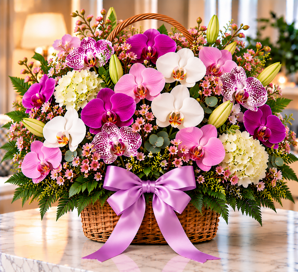 Orchid Basket alternate floral arrangement view by Flowers Planet