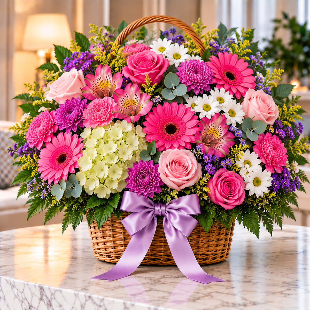 Soft Bloom floral basket by Flowers Planet