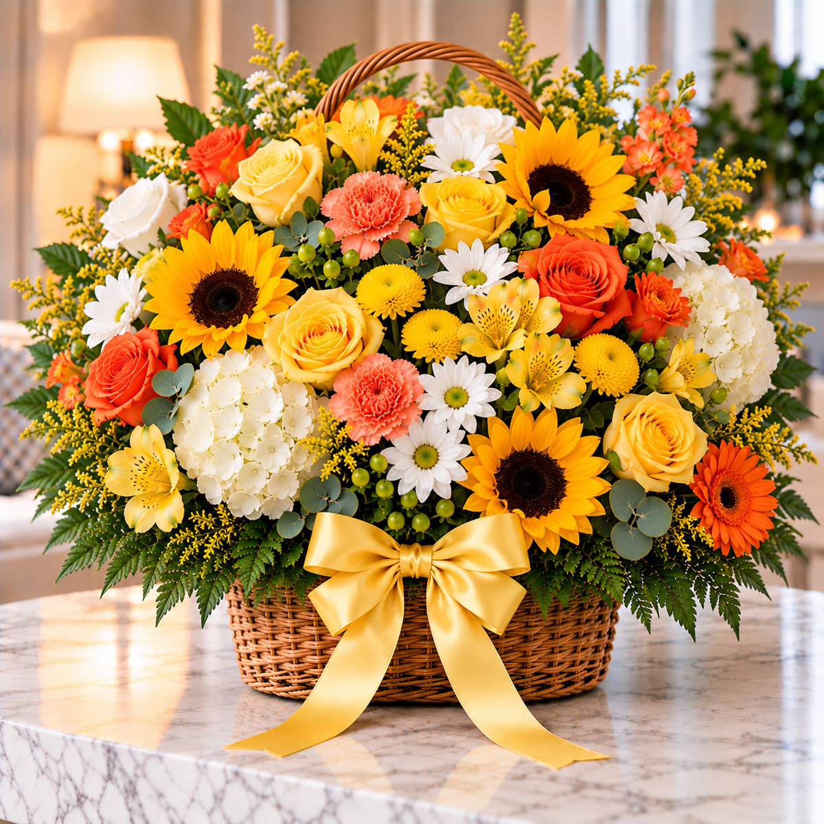 Golden Basket floral arrangement by Flowers Planet