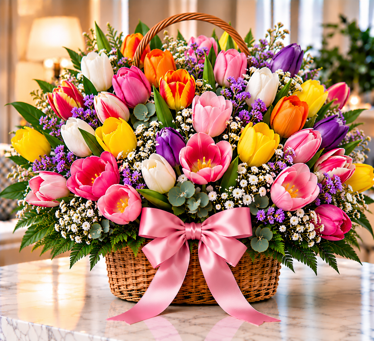 Tulip Basket floral arrangement by Flowers Planet