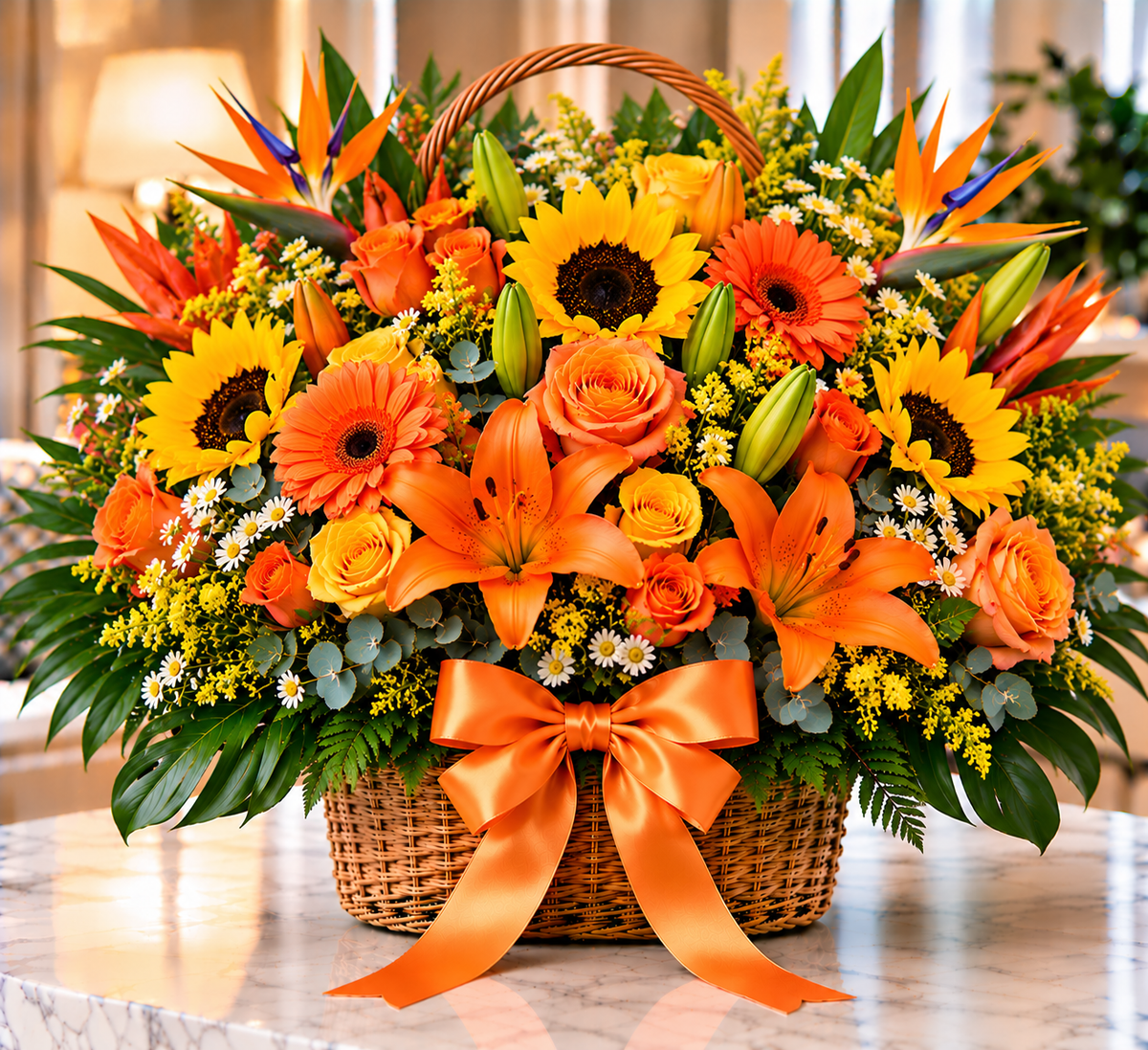 Sunset Basket floral arrangement by Flowers Planet