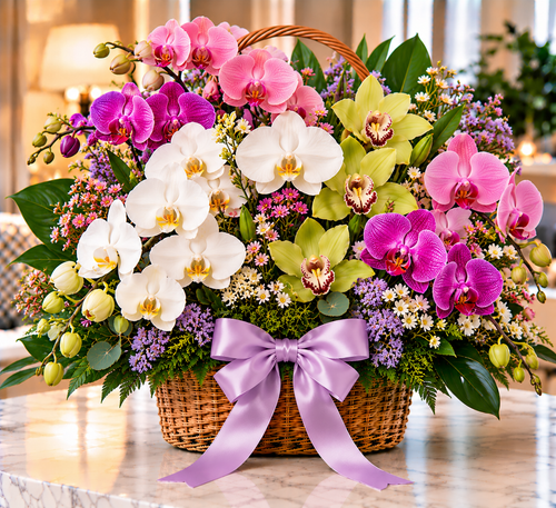 Blush Symphony orchid arrangement by Flowers Planet